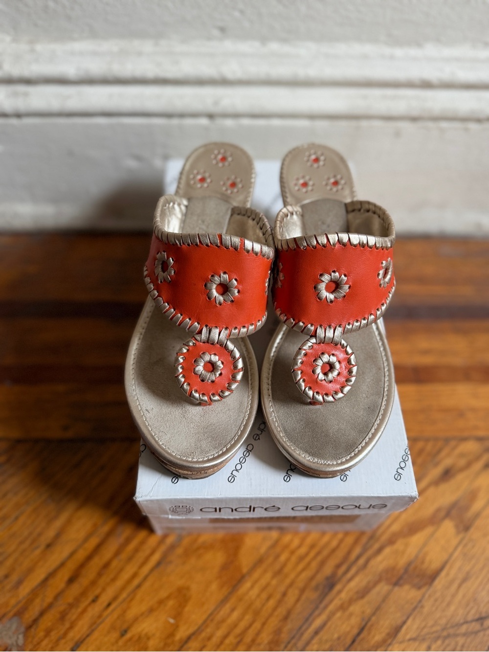 Jack Rogers Orange and Gold High Wedge